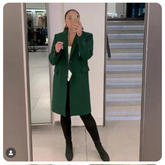 NWT ZARA Menswear Style Wool Coat Green XXL Blogger’s Favorite - Picture 8 of 11